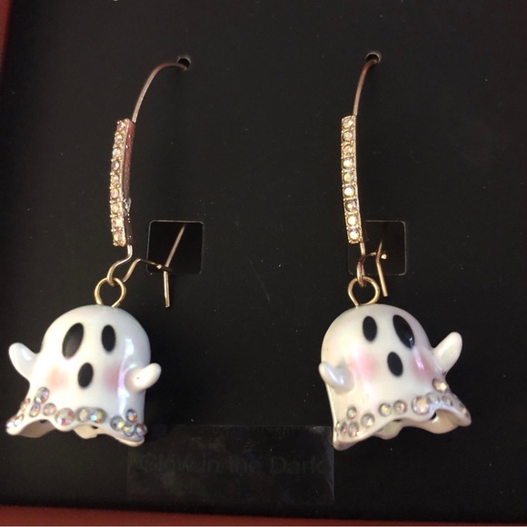 Betsey Johnson Gold Tone Iridescent White Glow In The Dark Ghost Drop Earrings - Picture 8 of 12